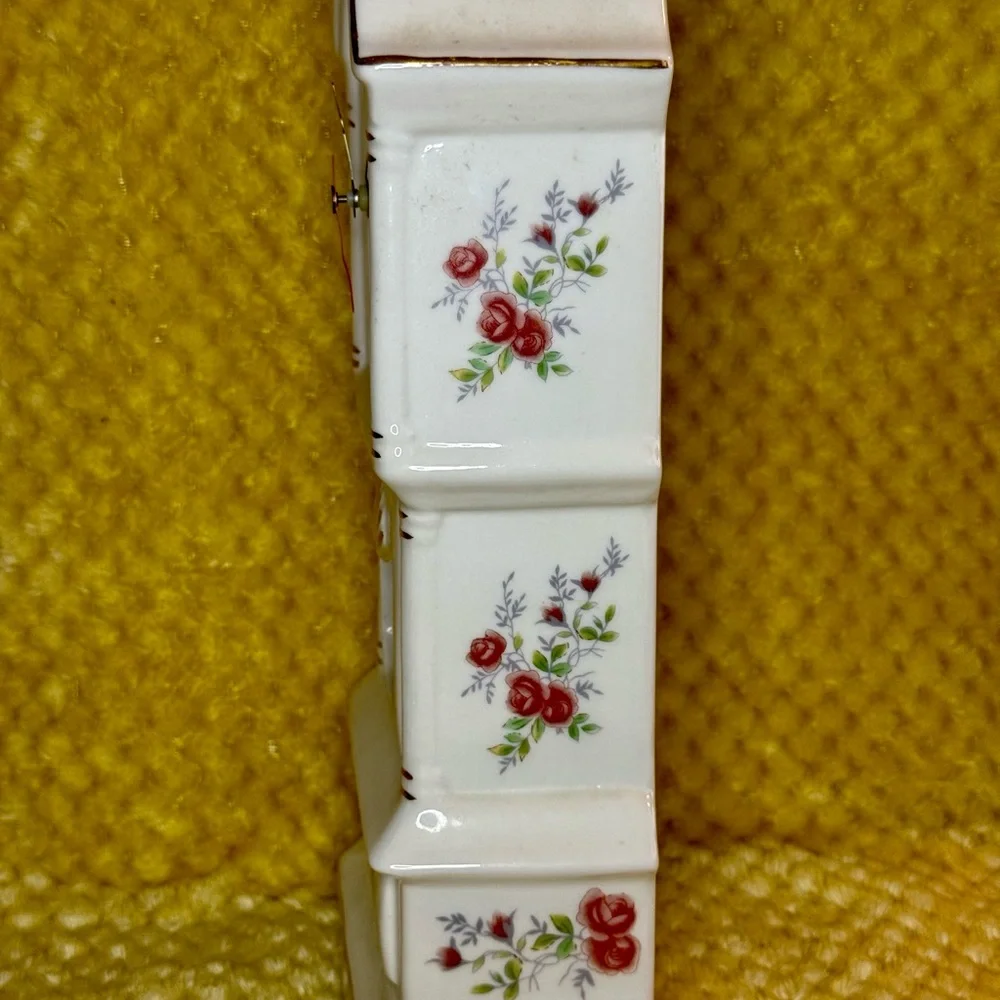 Vintage Floral Ceramic Mantel Clock ~ Grandfather Clock